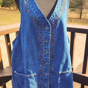 Embroidered Denim Button-Down Dress